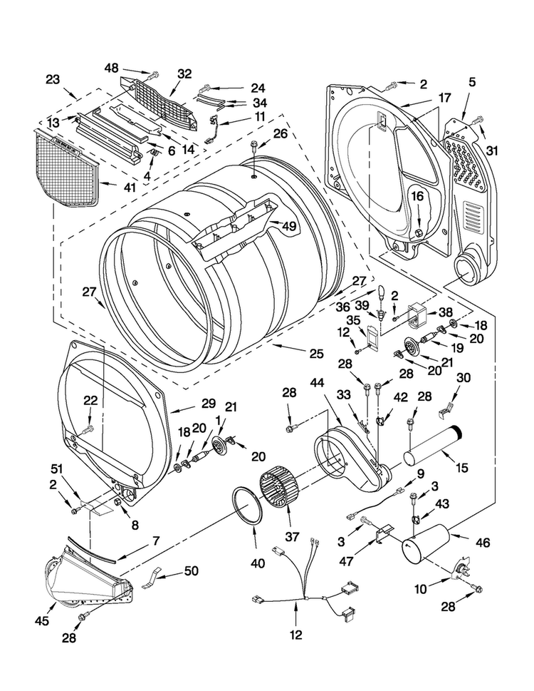 Bulkhead Parts Diagram and Parts List for MGDX5SPAW0  Maytag Dryer