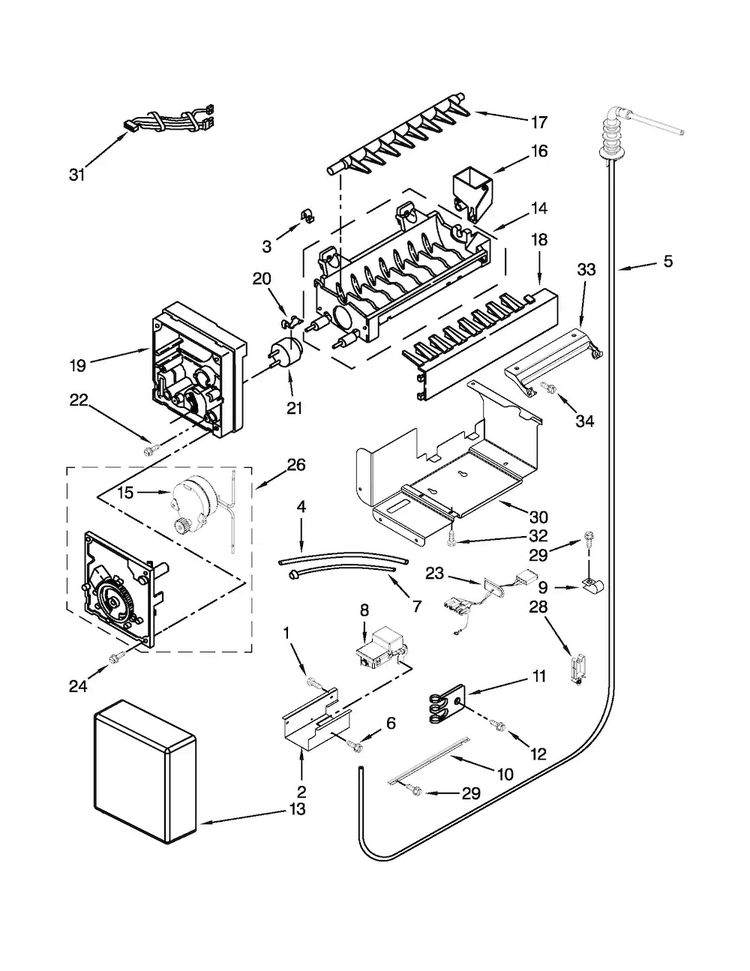 Icemaker Parts Diagram and Parts List for JS42PPDUDB16  Jenn-Air Refrigerator
