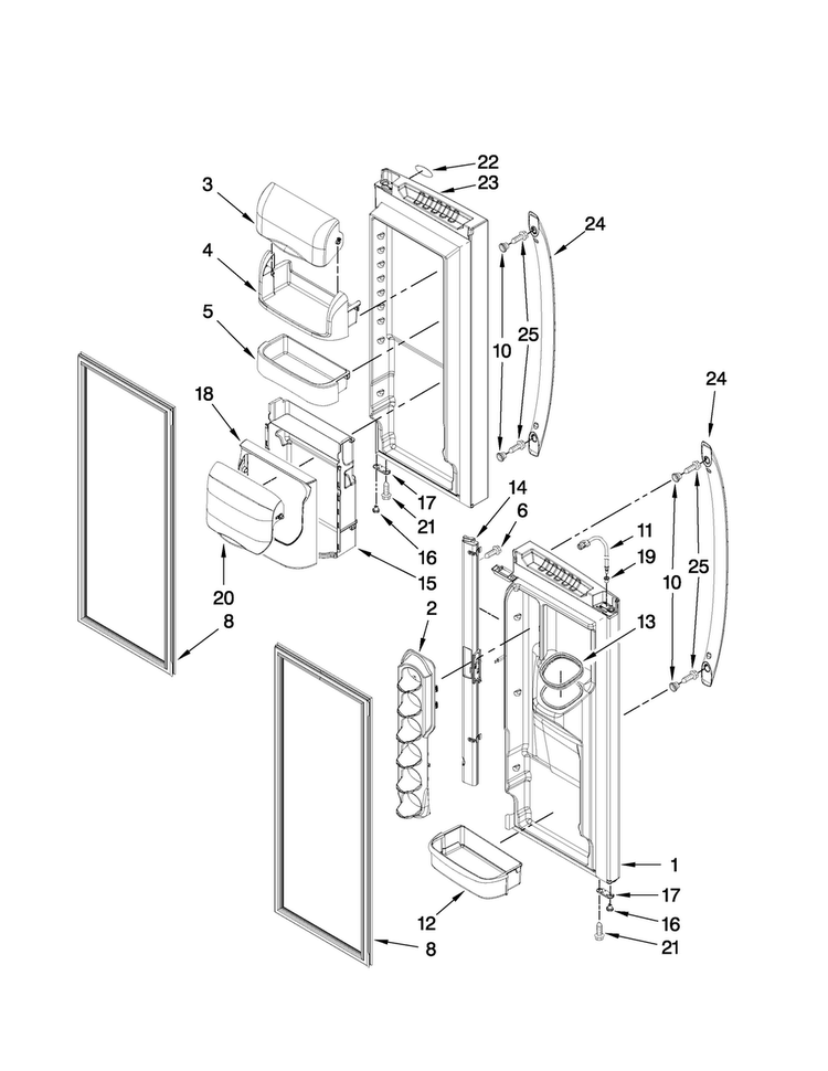 Refrigerator Door Parts Diagram and Parts List for AFI2538AES6  Amana Refrigerator
