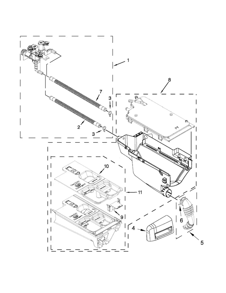 Dispenser Parts Diagram and Parts List for MHW3000BG1  Maytag Washer