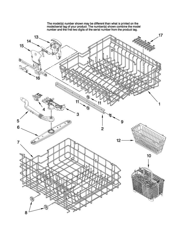 Upper And Lower Rack Parts Diagram and Parts List for MDB6702AWB0  Maytag Dishwasher
