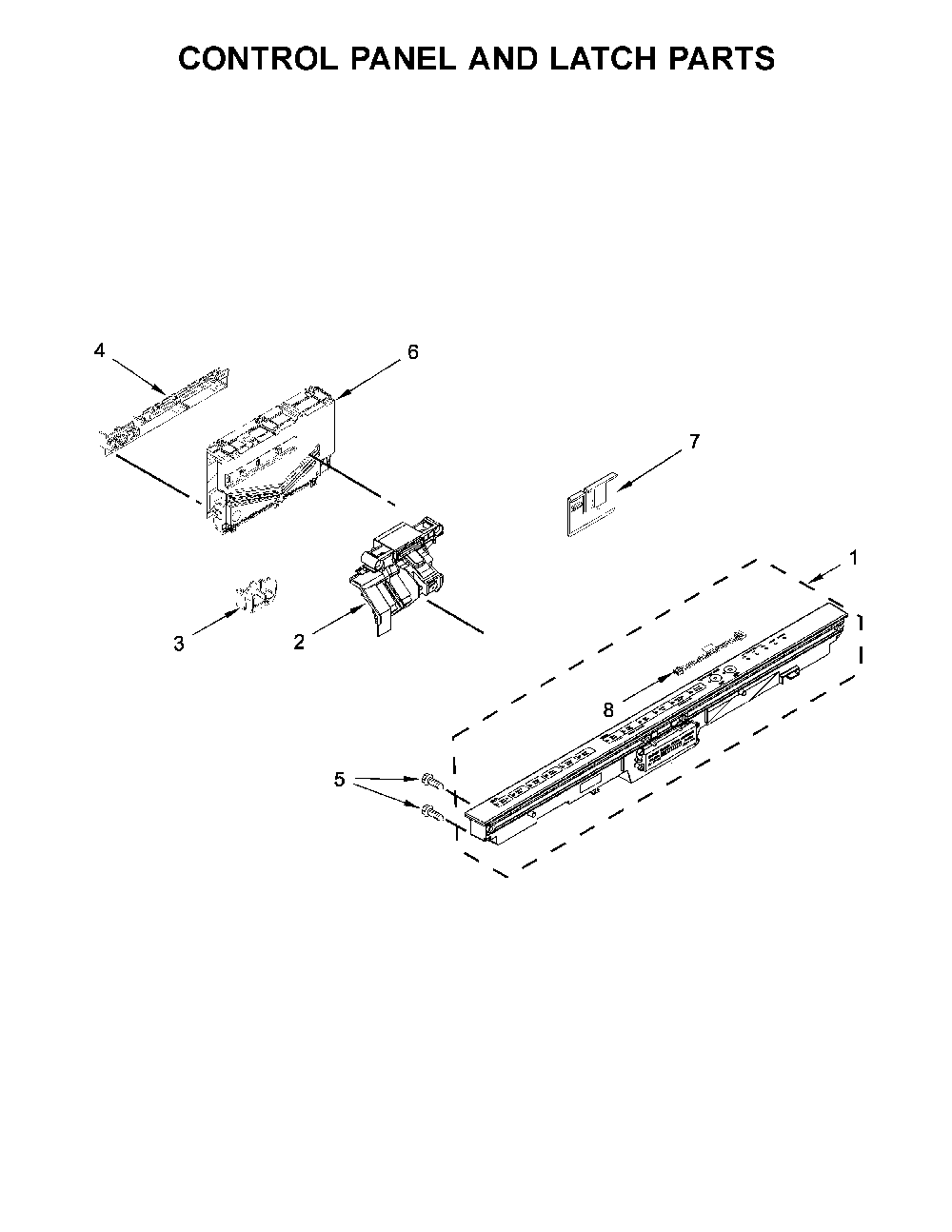 Control Panel And Latch Parts Diagram and Parts List for 66514792N511  Kenmore Dishwasher