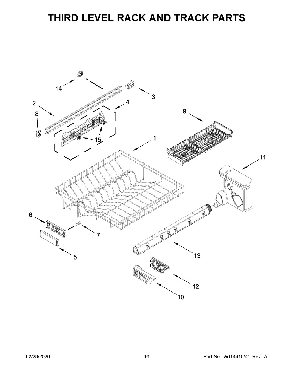 Third Level Rack And Track Parts Diagram and Parts List for MDB9959SKZ0  Maytag Dishwasher
