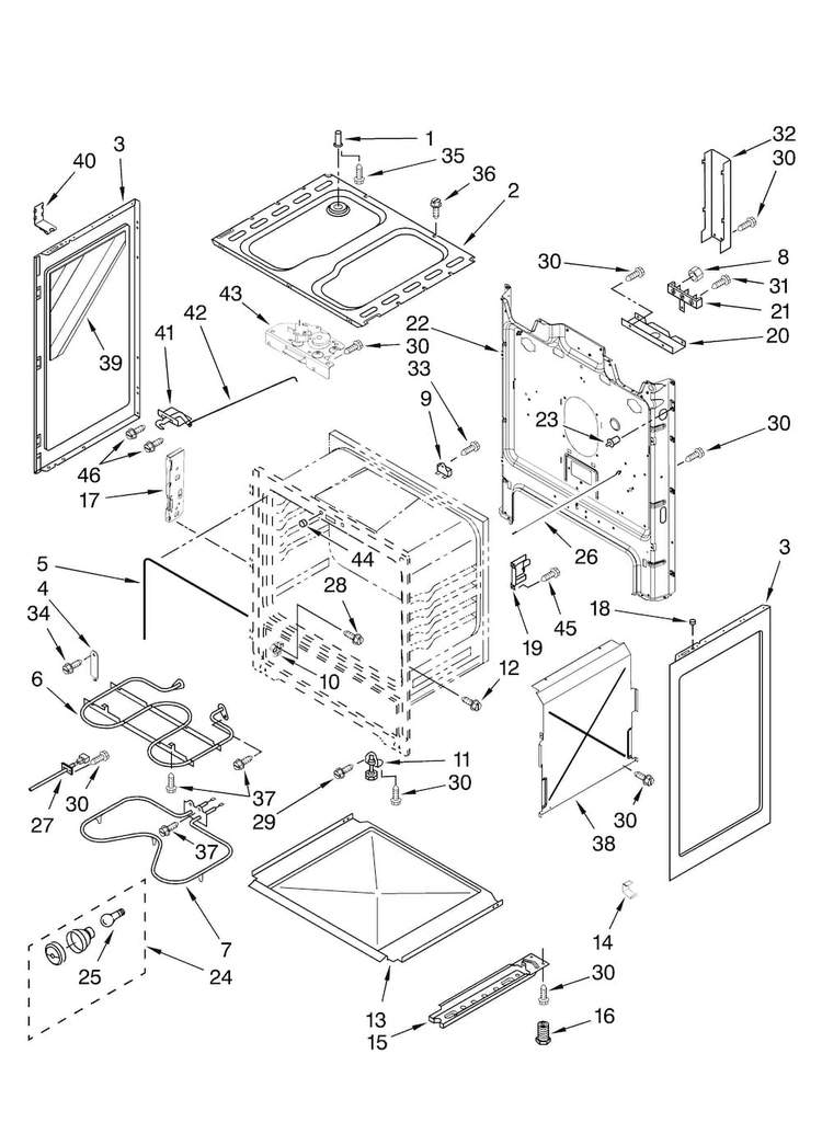 Chassis Parts Diagram and Parts List for AER5522VAW0  Amana Range