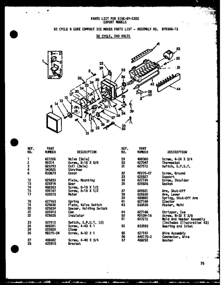 8 Cube Compact Ice Maker Diagram and Parts List for SD19W-C-P60340-36WC  Amana Refrigerator
