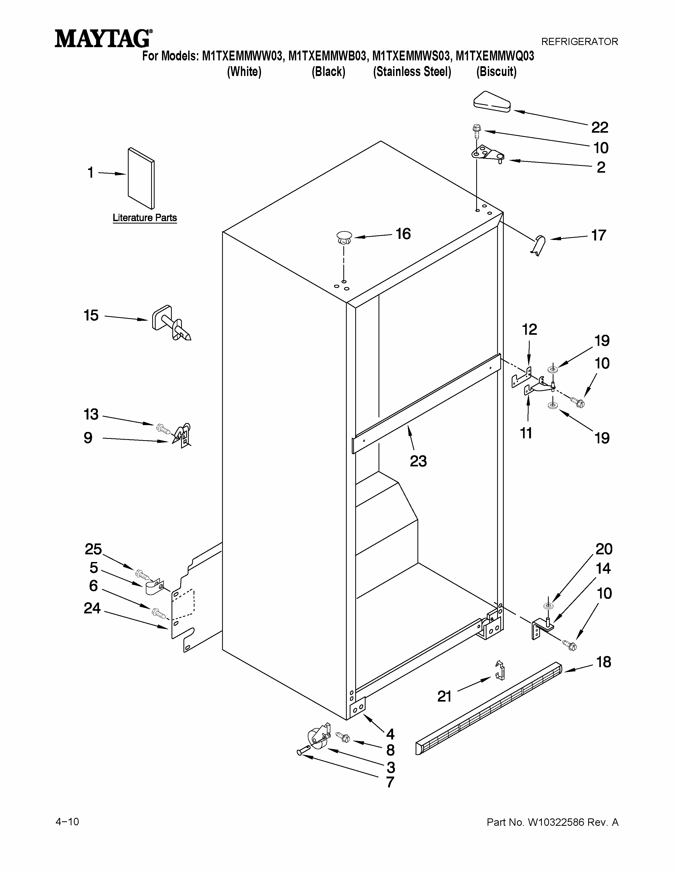 Cabinet Parts Diagram and Parts List for M1TXEMMWW03  Maytag Refrigerator