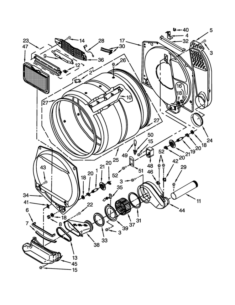 Dryer Bulkhead Parts Diagram and Parts List for MGT3800XW3  Maytag Washer Dryer Combo