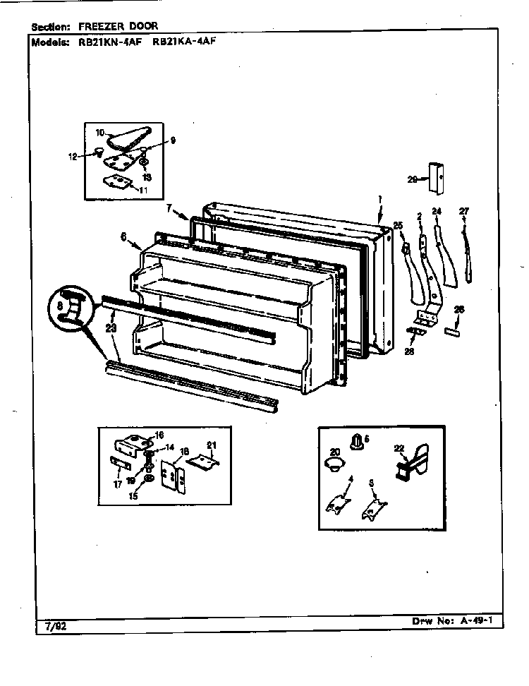 Freezer Door Diagram and Parts List for RB21KN4AF BG76C Magic Chef Refrigerator
