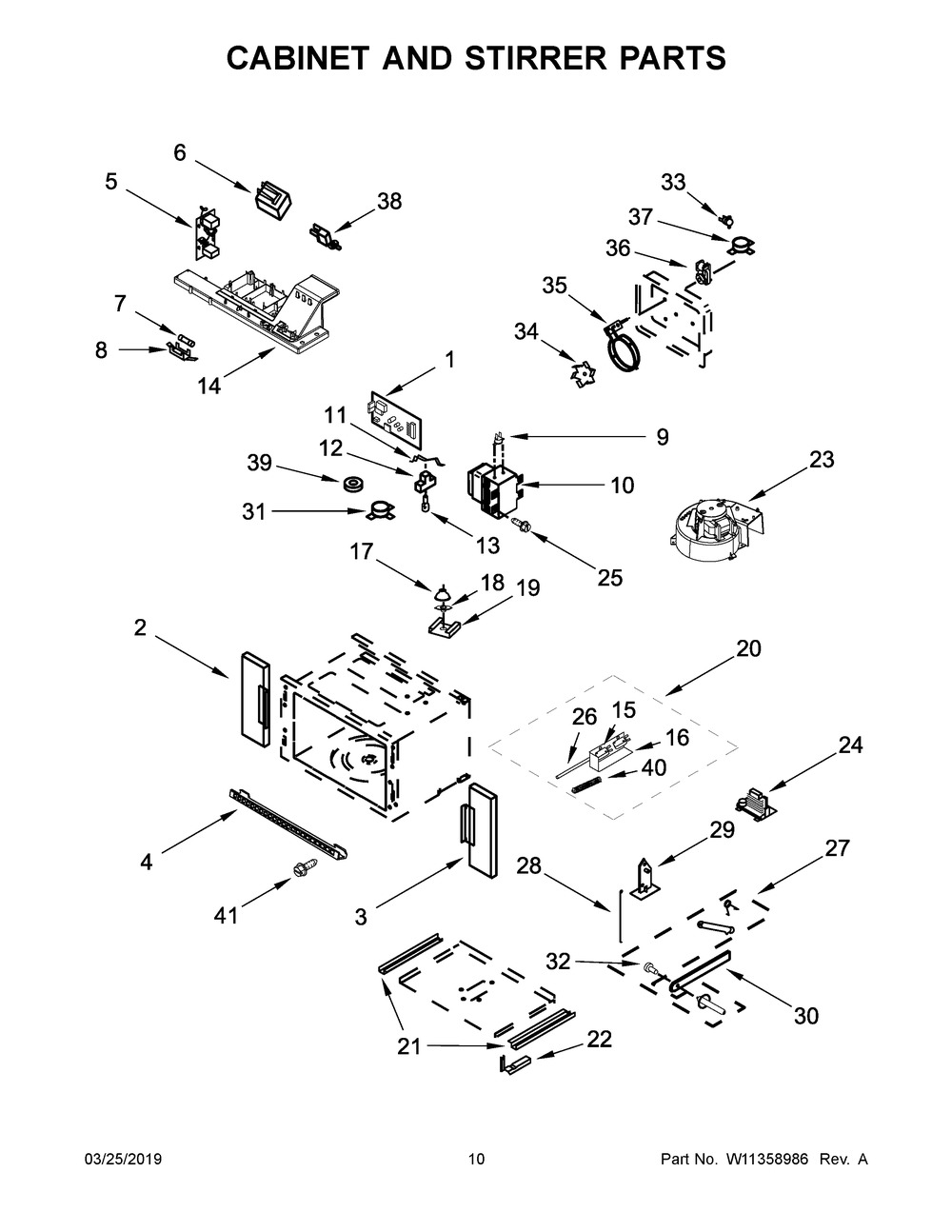 Cabinet And Stirrer Parts Diagram and Parts List for JMW2427DS04  Maytag Microwave Oven Combo