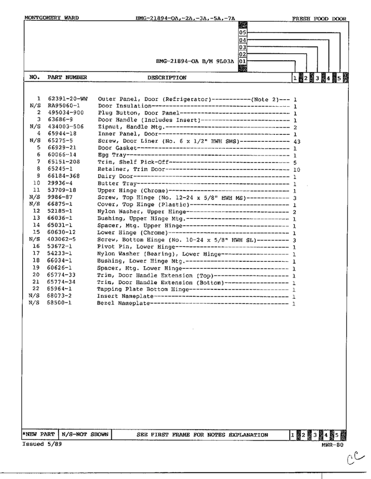 Fresh Food Door Page 2 Diagram and Parts List for 21894A  Admiral Refrigerator