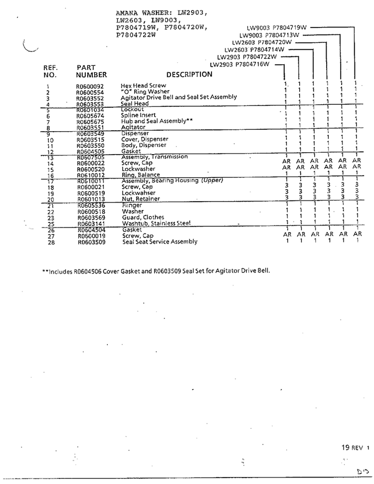 Tub Parts Page 2 Diagram and Parts List for P7804719W  Amana Washer