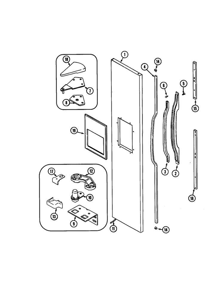 Freezer Outer Door Diagram and Parts List for JSD2574ARA  Jenn-Air Refrigerator