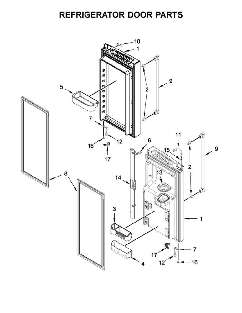 Refrigerator Door Parts Diagram and Parts List for MFI2570FEW01  Maytag Refrigerator