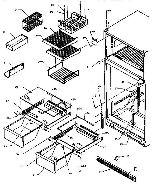 Shelves And Accessories Diagram and Parts List for TX21R-P1157605W  Amana Refrigerator