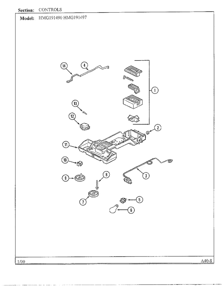 Controls Diagram and Parts List for HMG191490  Admiral Refrigerator