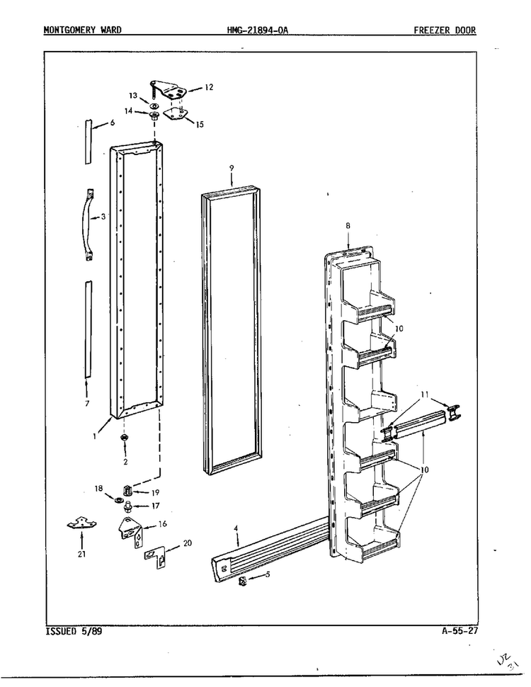 Freezer Door Diagram and Parts List for 21894A  Admiral Refrigerator