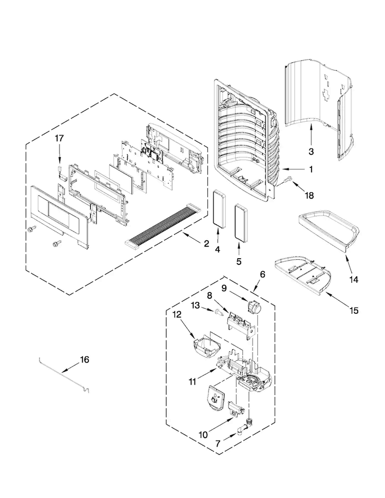 Dispenser Front Parts Diagram and Parts List for MFI2665XEB6  Maytag Refrigerator