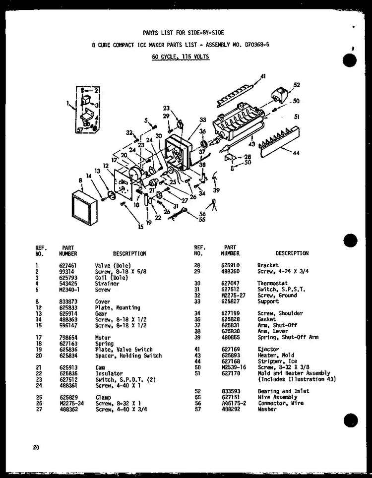 8 Cube Compact Ice Maker Diagram and Parts List for BC20WC-P6023515WC  Amana Refrigerator