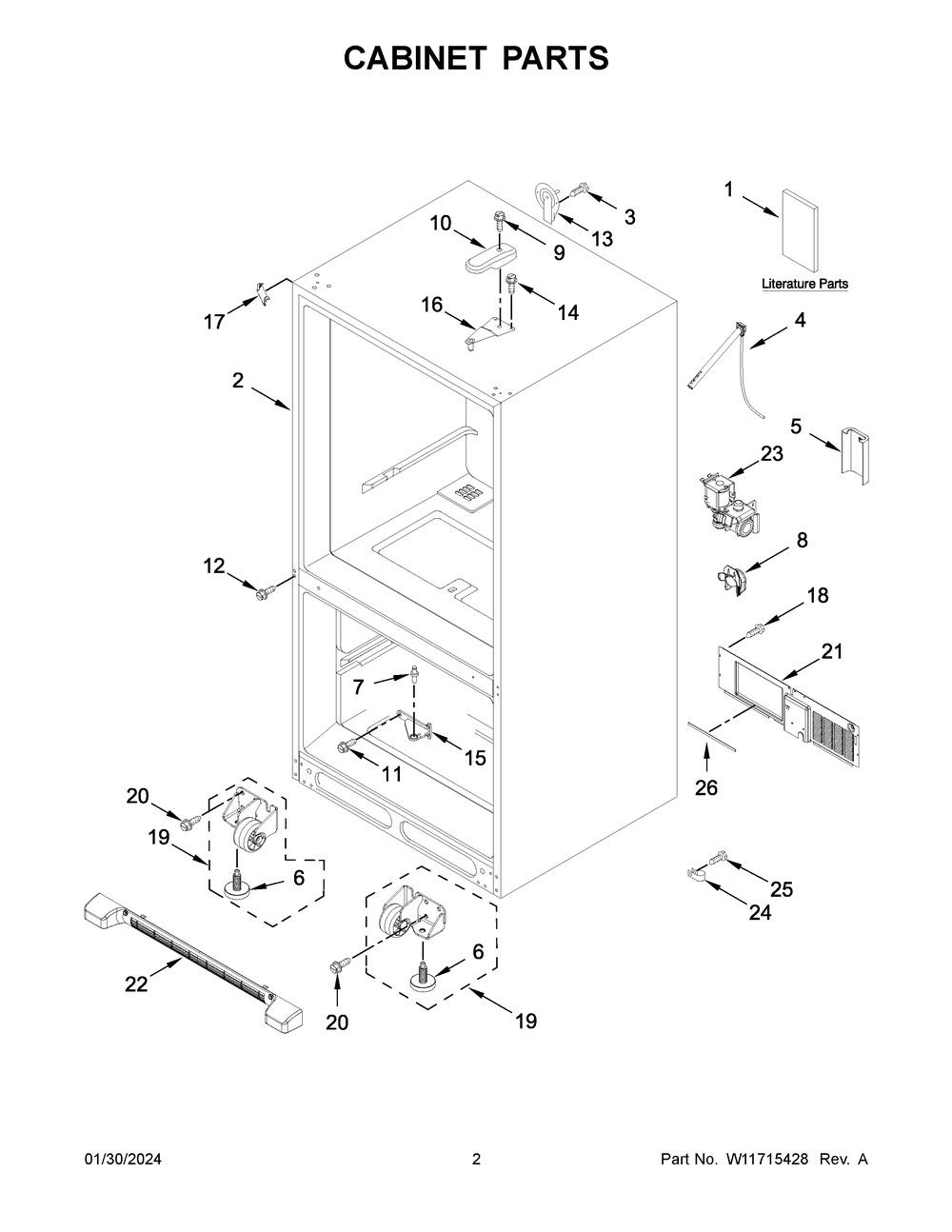 Cabinet Parts Diagram and Parts List for MBF2258FEZ08  Maytag Refrigerator