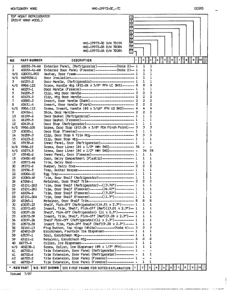 Doors Assembly Page 2 Diagram and Parts List for 19972C  Admiral Refrigerator