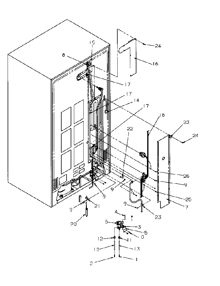 Cabinet Back Diagram and Parts List for SBD20S4L-P1190001WL  Amana Refrigerator