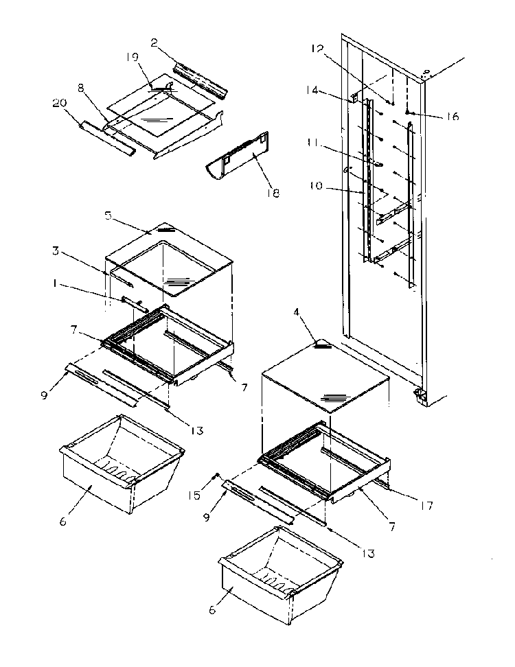Refrigerator Shelving And Drawers Diagram and Parts List for 2599A-P1190419WL  Amana Refrigerator