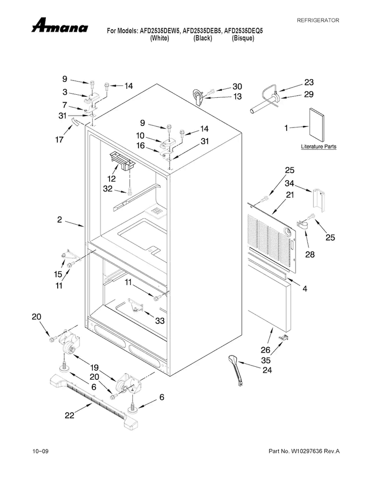 Cabinet Parts Diagram and Parts List for AFD2535DEQ5  Amana Refrigerator