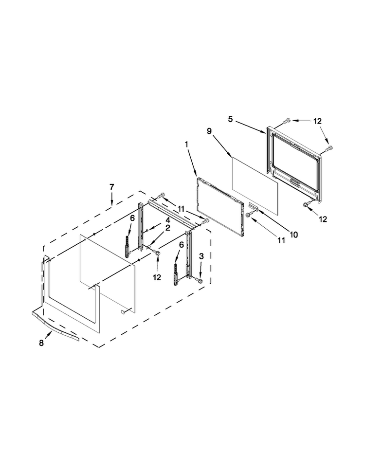 Upper Oven Door Diagram and Parts List for MEW7630AB01  Maytag Wall Oven
