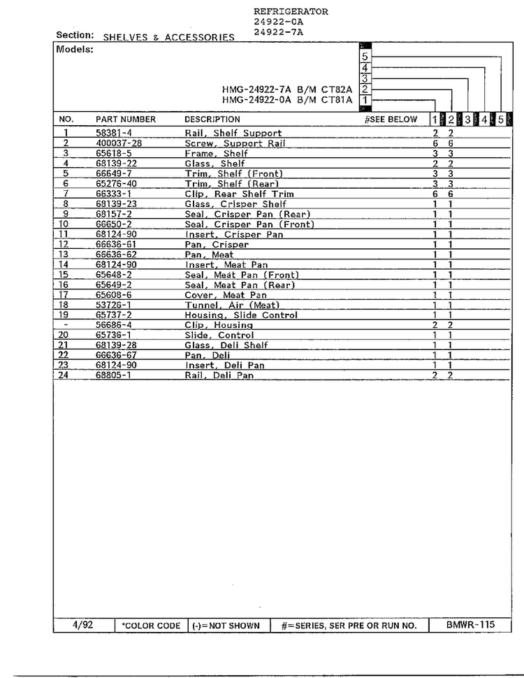 Shelves And Accessories Page 2 Diagram and Parts List for 24922-0A  Admiral Refrigerator