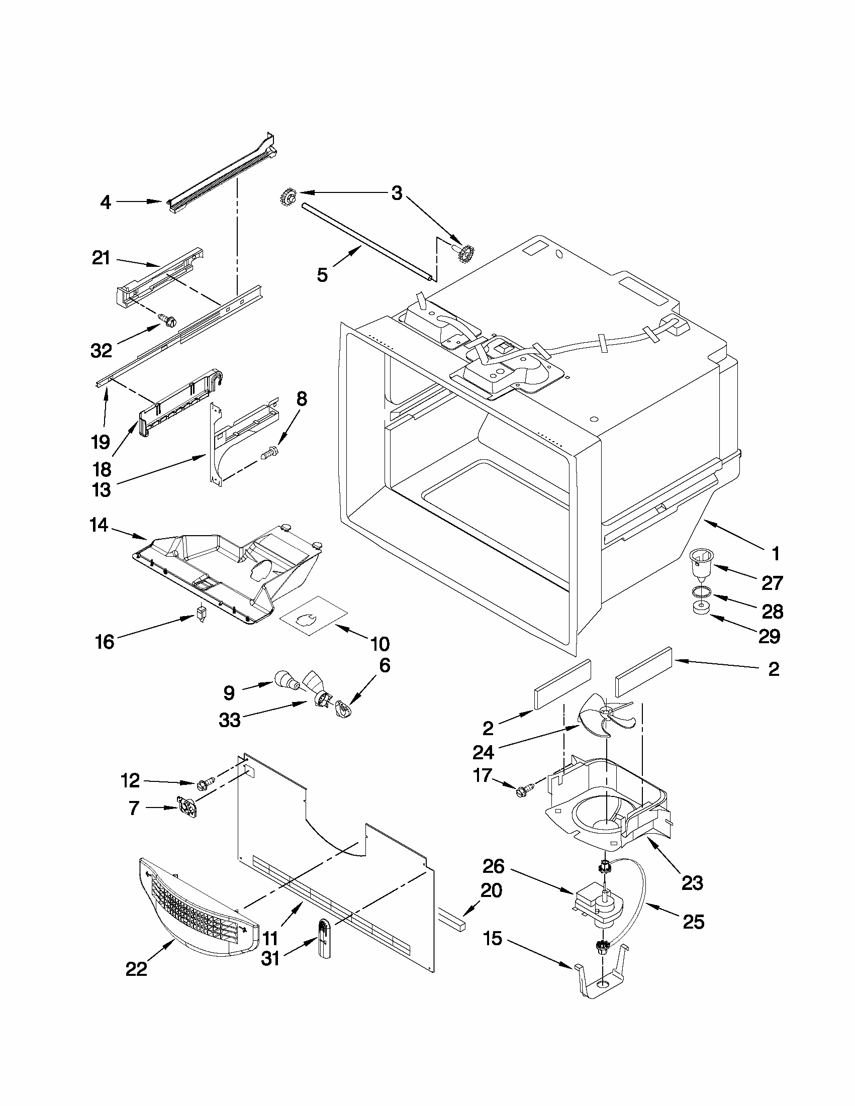 Freezer Liner Parts Diagram and Parts List for G37025PEAW3  Maytag Refrigerator