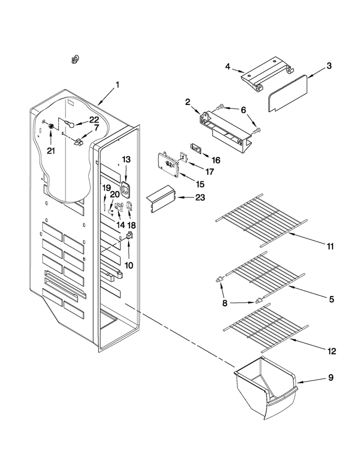 Freezer Liner Parts Diagram and Parts List for MSD2254VEY03  Maytag Refrigerator