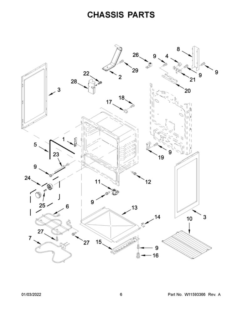Chassis Parts Diagram and Parts List for AER6303MFS5  Amana Range