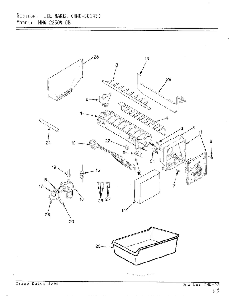 Ice Maker Diagram and Parts List for 22304-0B  Admiral Refrigerator