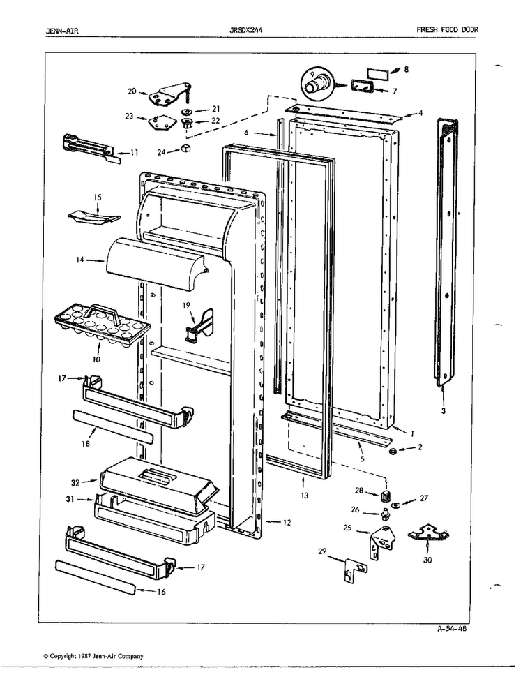 Fresh Food Door Diagram and Parts List for 24882  Jenn-Air Refrigerator