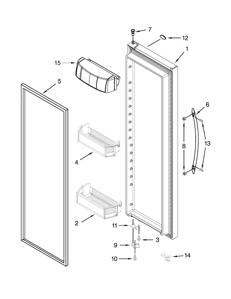 Refrigerator Door Parts Diagram and Parts List for JSC23C9EEM00  Jenn-Air Refrigerator