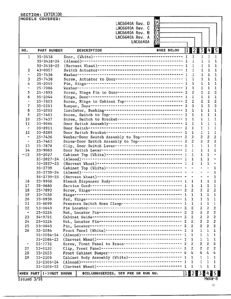 Exterior Page 2 Diagram and Parts List for 6640A  Norge Washer
