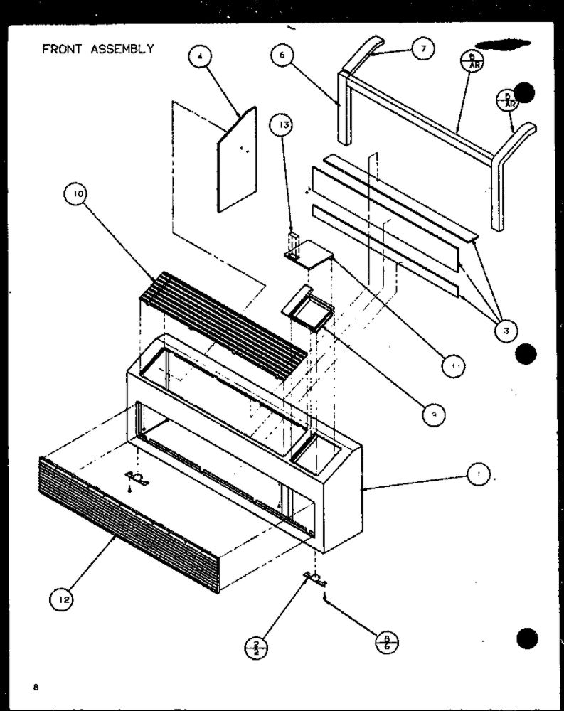 Front Assembly 1 Diagram and Parts List for PTC12300ER P9812515R Amana Air Conditioner
