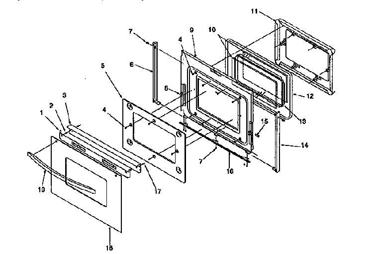 Oven Door Diagram and Parts List for ARG7600L-P1141298NL  Amana Range