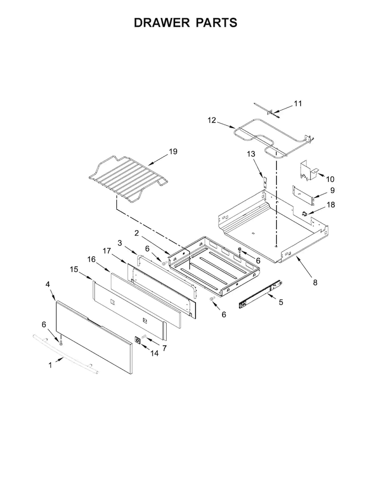 Drawer Parts Diagram and Parts List for JES1450DB0  Jenn-Air Range