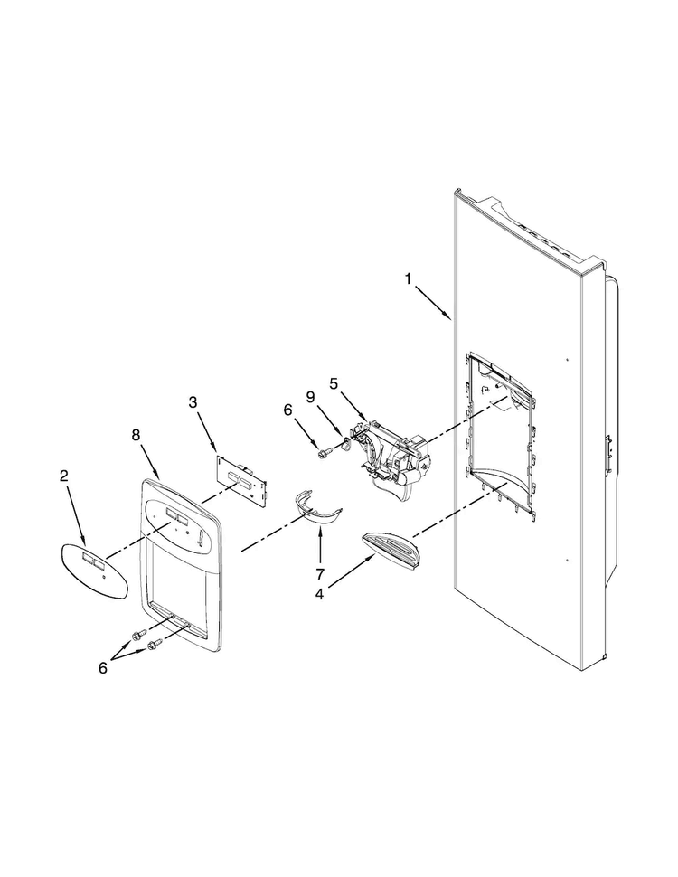 Dispenser Front Parts Diagram and Parts List for AFI2538AEB4  Amana Refrigerator