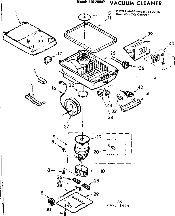 Base Assembly Diagram and Parts List for 11629842  Kenmore Canister Vacuum