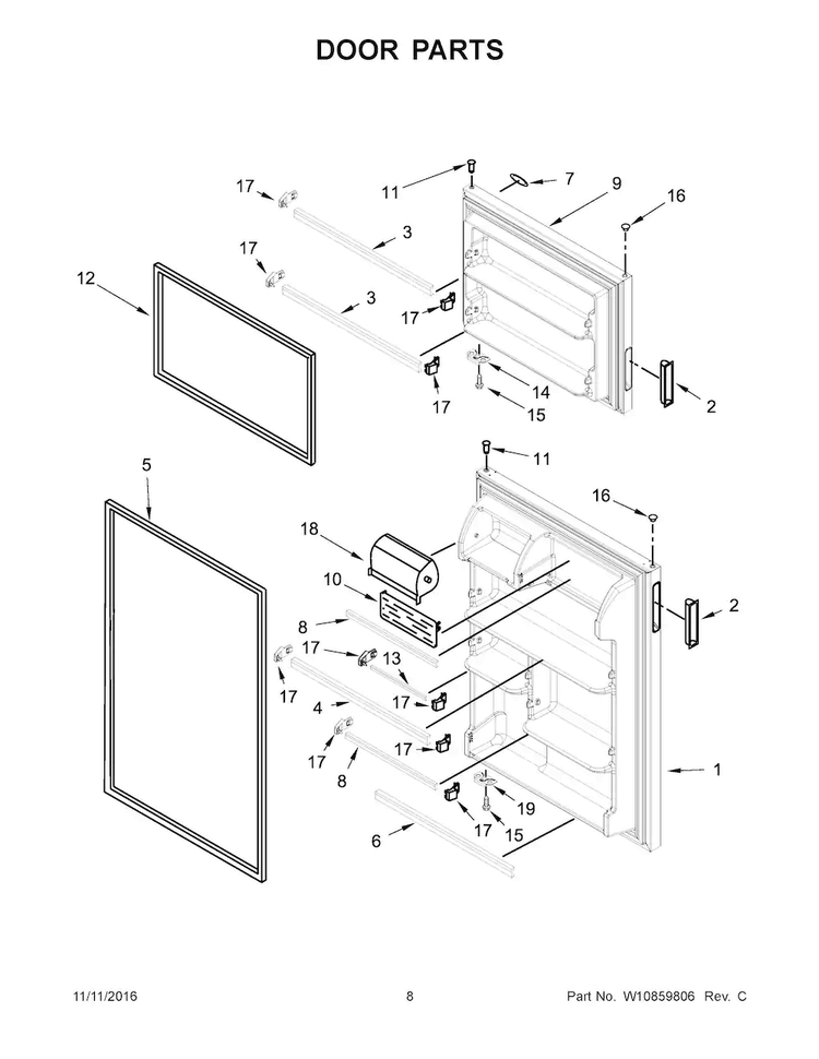 Door Parts Diagram and Parts List for ART318FFDW02  Amana Refrigerator