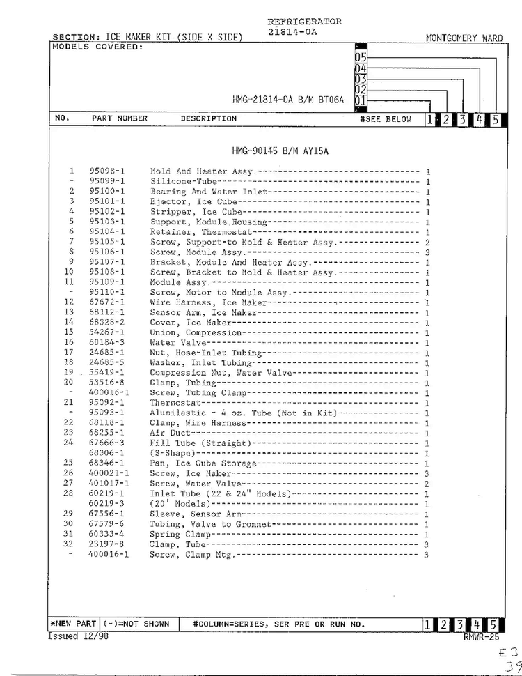 Ice Maker Kit Diagram and Parts List for 21814-0A  Admiral Refrigerator