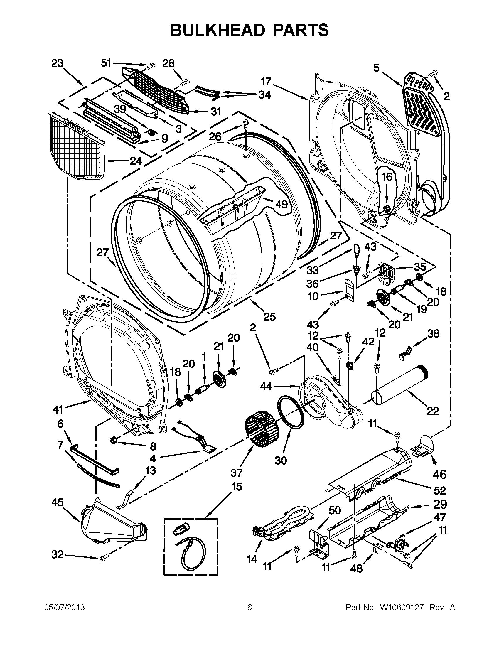 03 - BULKHEAD PARTS Diagram and Parts List for YMEDE201YW1  Maytag Dryer