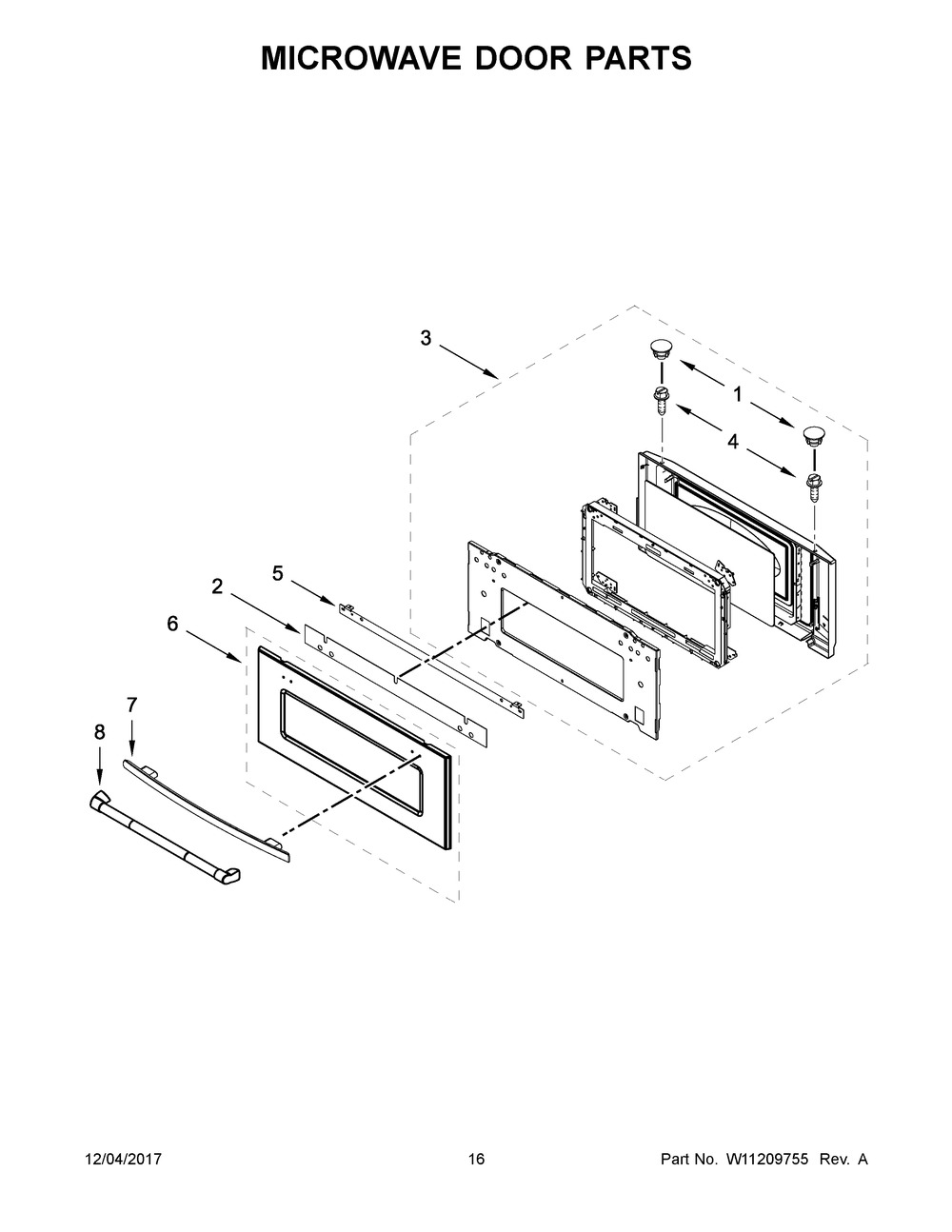 Microwave Door Parts Diagram and Parts List for JMW2430DB02  Maytag Microwave Oven Combo