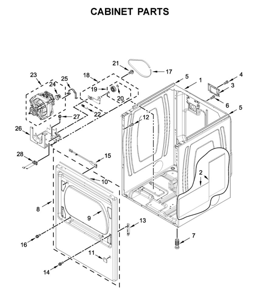 Cabinet Parts Diagram and Parts List for MED6230HC0  Maytag Dryer