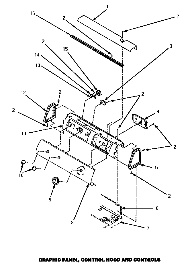 Graphic Panel, Control Hood & Controls Diagram and Parts List for LG4309L P1163504WL Amana Dryer