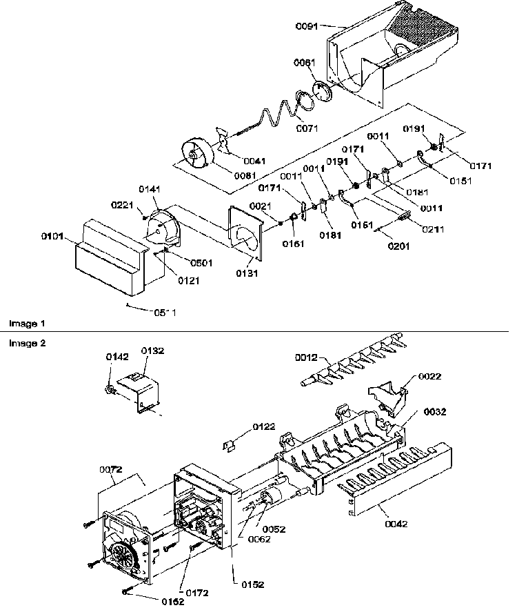 Ice Bucket Auger And Ice Maker Parts Diagram and Parts List for SRDE27S3W-P1190602WW  Amana Refrigerator