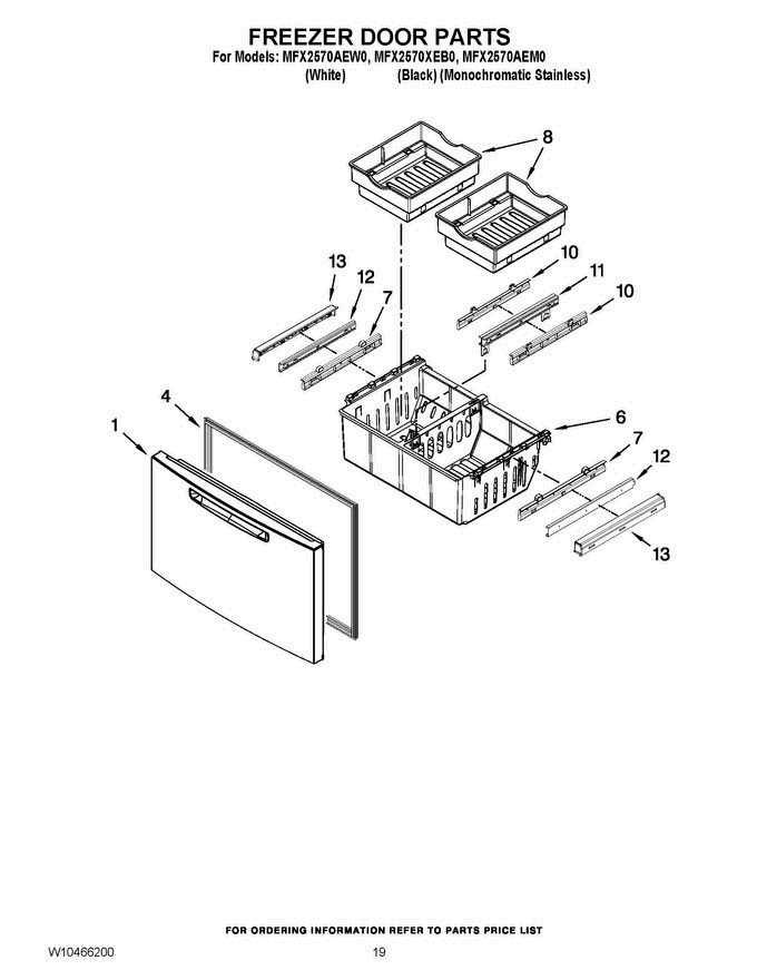 10 - Freezer Door Parts Diagram and Parts List for MFX2570XEB0  Maytag Refrigerator