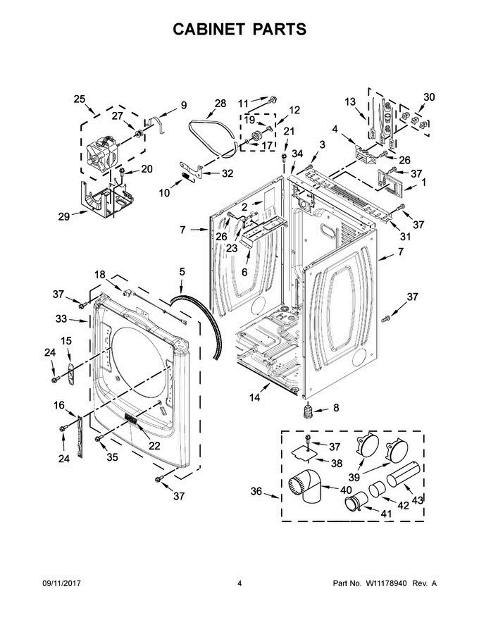03 - Cabinet Parts Diagram and Parts List for MED5500FC1  Maytag Dryer